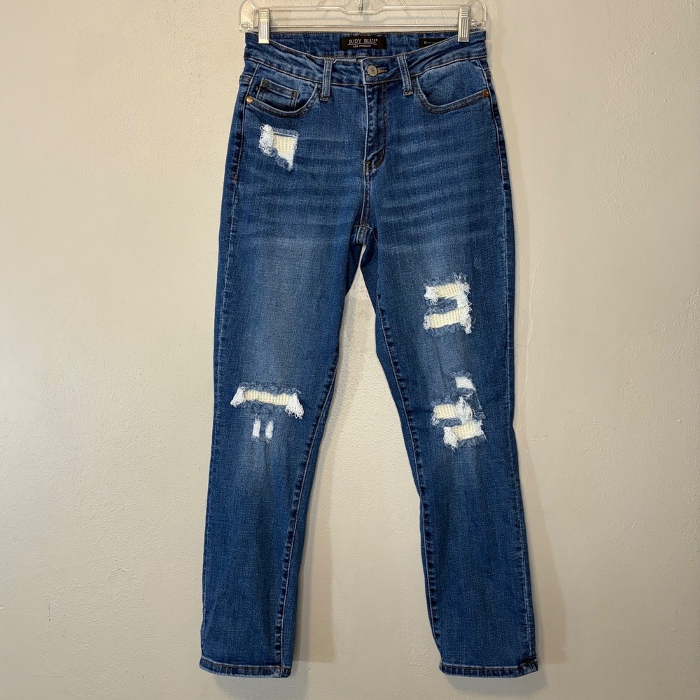 Judy Blue Boyfriend Fit Distressed Jeans Medium Wash Size 3/26 High Rise Denim